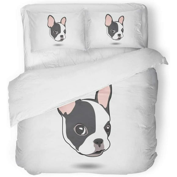 RYLABLUE 3 Piece Bedding Set Pink Frenchie Cute Two Tone French Bulldog Black Breed Canine Cartoon Dog Twin Size Duvet Cover with 2 Pillowcase for Home Bedding Room Decoration