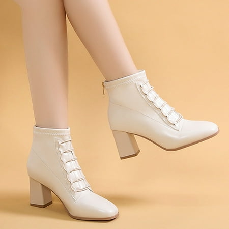 

Zunfeo Women Martin Boots- Latest Snow Boots Solid Casual Zipper Chelsea Boots Christmas Gifts Clearance Beige 7.5