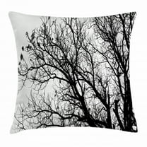 Nature Throw Pillow Cushion Cover, Leafless Autumn Fall Tree Branches Tops Oak Forest Woodland Season Eco Theme, Decorative Square Accent Pillow Case, 18 X 18 Inches, Black and White, by Ambesonne