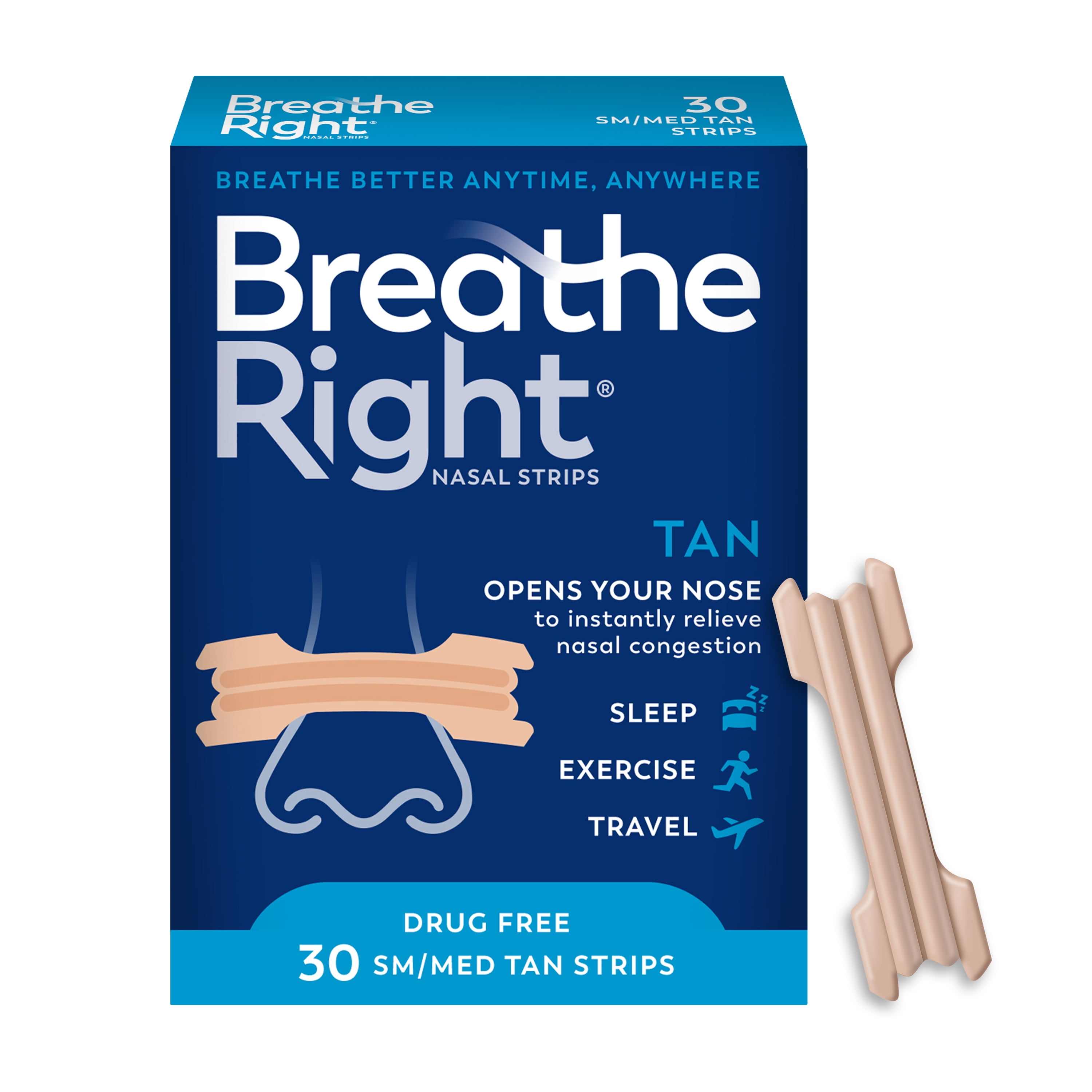(6 pack) Breathe Right Original Nasal Strips, Tan, Small/Medium, 30 Count
