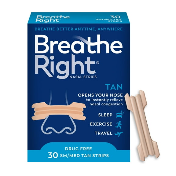 Breathe Right Original Nasal Strips, Tan Nasal Strips, Sm/Med, 30 Count
