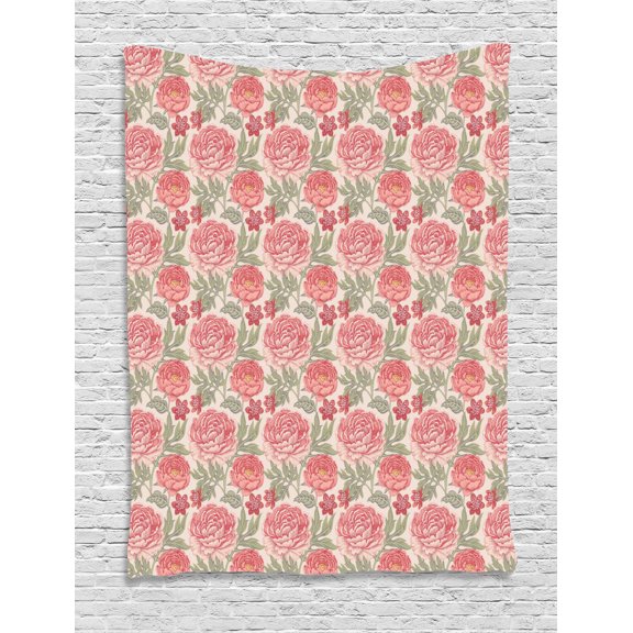 Floral Tapestry, Garden Flowers with Foliage Elements Retro Revival Theme Grunge Design in Pink Tones, Wall Hanging for Bedroom Living Room Dorm Decor, 40W X 60L Inches, Multicolor, by Ambesonne