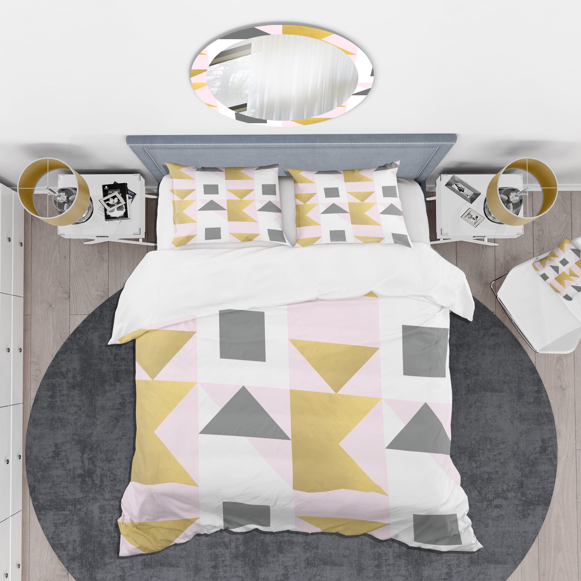 Designart 'Triangular Gold Design' Mid-Century Modern Duvet Cover Set