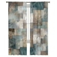 thumbnail image 2 of Sheer Curtains 72 Inches Long, Modern Ombre Abstract Art Light Filtering Window Curtains for Living Room/Bedroom, Blue Brown Geometric Rod Pocket Voile Sheer Curtain Drapes, 52"W x 72"L, 2 Panels, 2 of 9