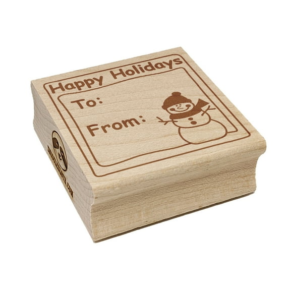 Snowman To From Happy Holidays Christmas Square Rubber Stamp Stamping Scrapbooking Crafting - Medium 1.75in