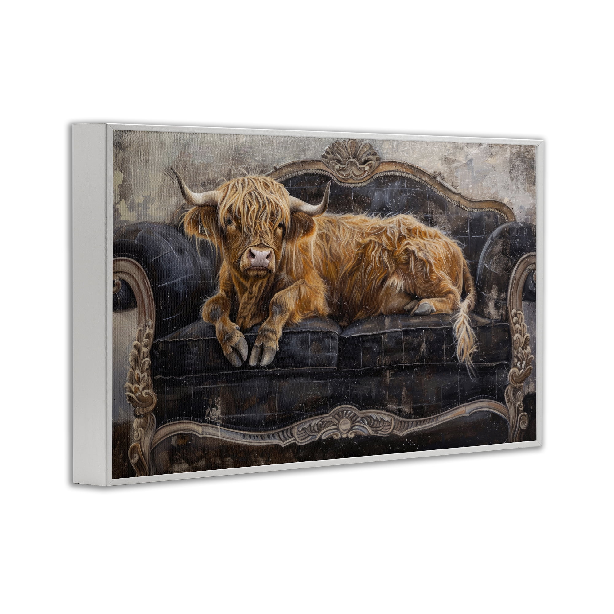 Stupell Industries Cozy Couch Highland Cow White Framed Giclee Art, design by Tina LeCour
