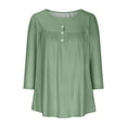 thumbnail image 3 of RXIRUCGD T-shirt d'Été Décontracté pour Femmes Manches Trois-Quarts Col Rond Froncé Blouse, Vert, Taille : S, 3 of 5