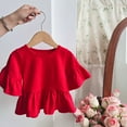 thumbnail image 6 of Kaemgyyd Toddler Baby Girls Cotton T Shirt Casual Loose Short Sleeve Flowy Top Summer Solid Ruffle Hem Basic Tees Plain Blouse, 6 of 6