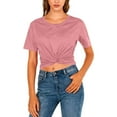 thumbnail image 5 of Womens Short Sleeve Cropped T-Shirts Summer Casual Crew Neck Twist Front Crop Tops Ladies Cute Casual Basic Tees, 5 of 8