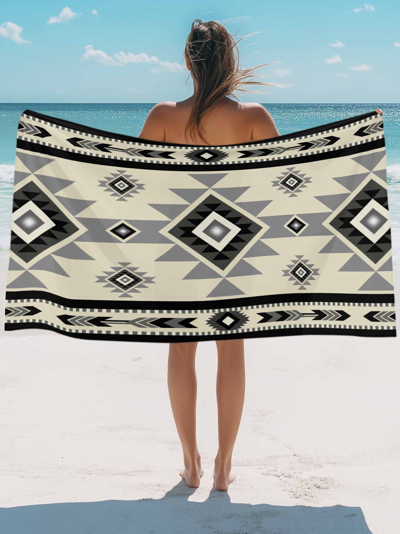 Boho Southwest Beach Towels Blanket Soft & Absorbent Quick Dry Microfiber Aztec Tribal Retro Geometric Patterns Pool Towels for Swimming ,Yoga, Sports, Gym, Camping,Large 30X60in, Gray