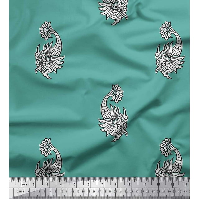 Soimoi Poly Georgette Fabric Floral Block Print Fabric by The Yard 52 Inch Wide