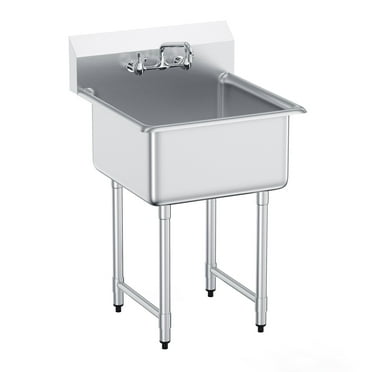 KFFKFF Utility and Preparation Sink in Stainless Steel, Single Basin with Faucet and Legs Included, Dimensions 27"x41", Ideal for Garage, Eatery, Kitchen, Laundry, Certified by NSF