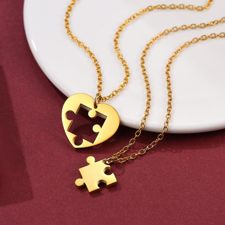 Bespmosp 2PCS Best Friends Key Lock Puzzle Heart BFF Yin Yang White Black Pendant Necklace