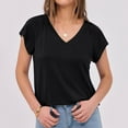thumbnail image 2 of Liquidation! Hauts Grande Taille pour Femmes, Blouse à Manches Courtes d'Été pour Femmes, Blouse Décontractée à Manches Courtes Unie Col en V pour Femmes, 2 of 5