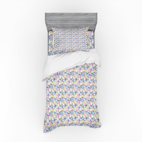 Ambesonne Floral Bedding Set 3 Pcs, Soft Tone Hydrangeas Design, Twin XL, Multicolor