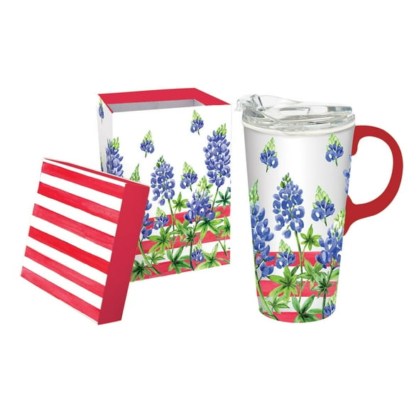 Ceramic Travel Cup, 17 OZ. ,w/box and Tritan Lid, Americana Garden