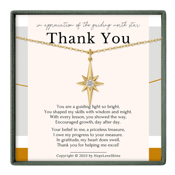 HOPE LOVE SHINE North Star Thank You Gold Necklace – Mentor or Teacher Gift