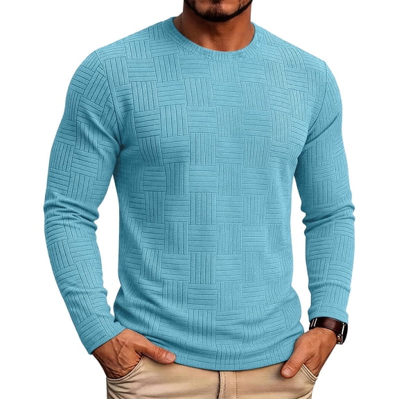 Enjoytime Mens Casual Shirts Crew Neck Long Sleeve Pullover Basic Tops Fall Soft Slim Fitted Textured Lightweight Tee Shirt