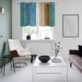 thumbnail image 4 of Teal Brown Blue Wooden Kitchen Curtains Small Short 39 Inch Length, Farmhouse Vertical Striped Art Grommet Top Bedroom Living Room Curtains, Light Filtering Cafe Curtain Drapes 2 Panels Set 55''x39'', 4 of 9