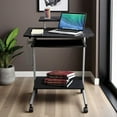 thumbnail image 2 of Brown Mobile Desk with Adjustable Shelf, Keyboard Tray, Side Media Rack and Locking Casters, Compact Portable Work Station for Small Spaces, 2 of 9
