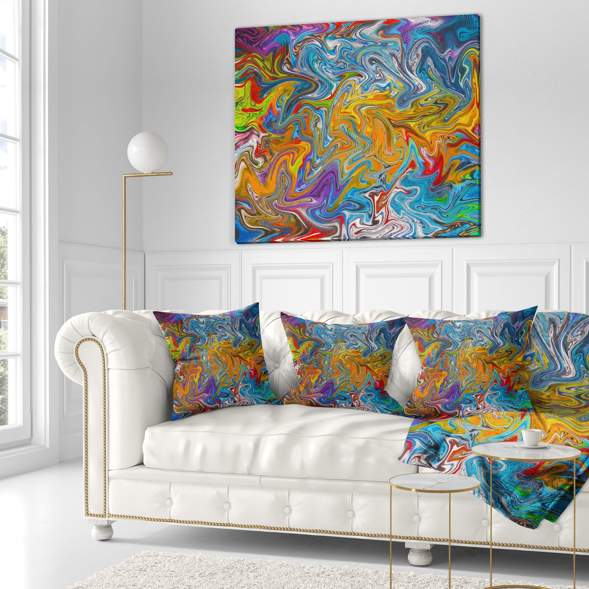 Designart Fractal Flowing Colors - Contemporary Throw Pillow - 18x18