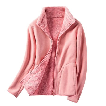 

Women Fleece Lined Jacket Long Sleeve Solid Outwear Lapel Collar Warm Winter Hooded Sweatshirt Tops Shorts Coats