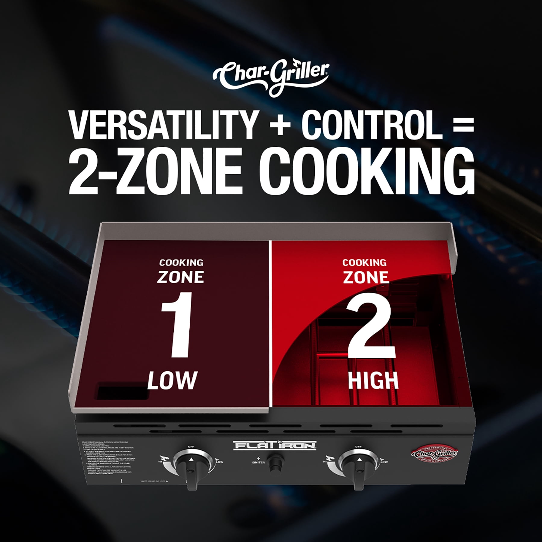 Char-Griller 2-Burner Flat Iron Gas Griddle with Lid