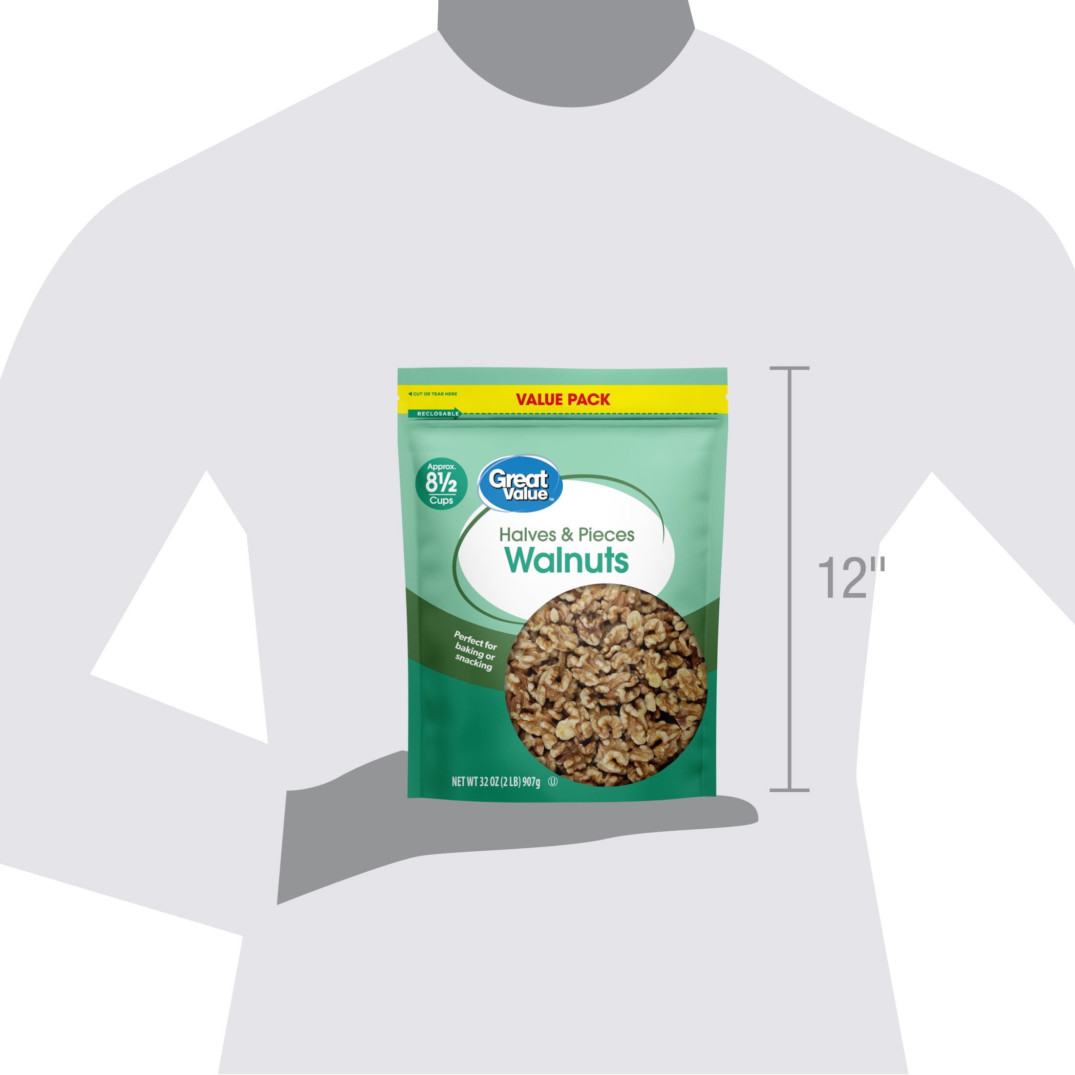 (6 pack) Great Value Walnuts Halves & Pieces, 32 oz