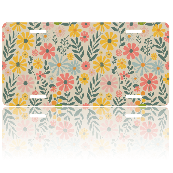 1 Pcs 2D Flat License Plate Covers & Frames, Floral Pattern For Decorative Front, Waterproof For Decoration Aluminum License Plate Covers & Frames Cover For Men Women, 12" X 6"