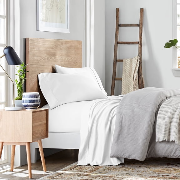 1200 Thread Count Wrinkle-Resistant Super Soft Extra Deep Pocket Hotel Luxury Cotton Blend 4-Piece Sateen Bedsheet Set Queen White
