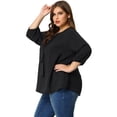 thumbnail image 4 of Plus Size Chiffon Top for Women Round Neck Tie Front Ruffle Work Blouse Top Black 1X, 4 of 7