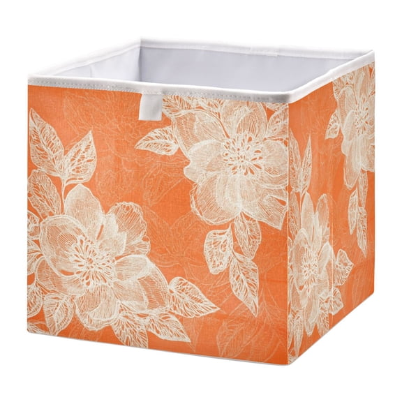 WOBOGO Peach Lace Pattern on Orange Background Storage Basket Foldable Easy to Clean Durable with Hollow Support Plate with Handle 11.02×11.02×11.02 in