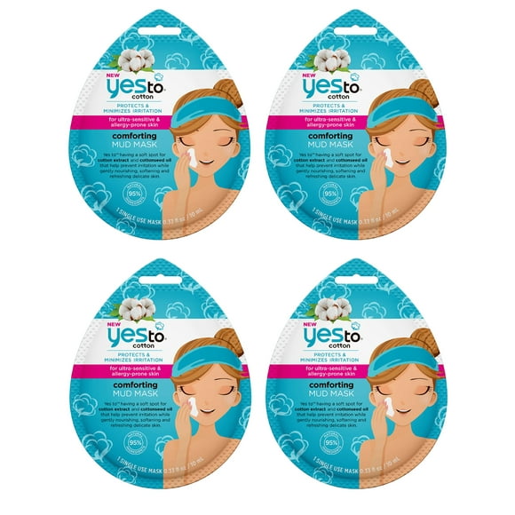 Yes To Cotton Protects and Minimizes Irritation for Ultra Sensitive and Allergy Prone Skin Comforting Mud Mask, 1 Count (Pack of 4)