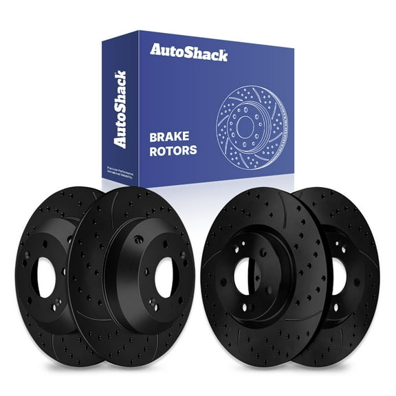 AutoShack Front & Rear Drilled & Slotted Brake Rotors | Replacement for 2011-2013 Kia Sorento 2010-2012 Hyundai Santa Fe 2.4L 3.5L V6 AWD FWD | Black E-Coated | 4-PC Set | NightGuard