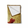 thumbnail image 2 of Poppy Flower Soft Flannel Fleece Throw Blanket, Flower and Buds on Ambient Dark Grunge Background Retro Effects Bohemian, Cozy Plush for Indoor and Outdoor Use, 70" x 90", Cream and Red, by Ambesonne, 2 of 6