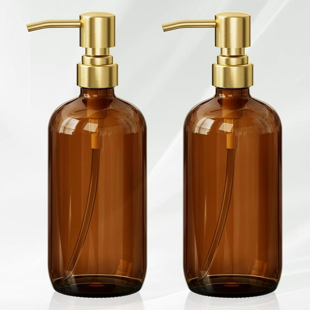 Dispensador de jabón AmazerBath, vidrio ámbar, 500 ml, paquete de 2