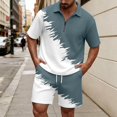 thumbnail image 2 of Men Striped Waffle Knit 2 Piece Outfit, Half Zip Short Sleeve Polo Shirt & Matching Drawstring Shorts Summer Casual Set White XL, 2 of 4