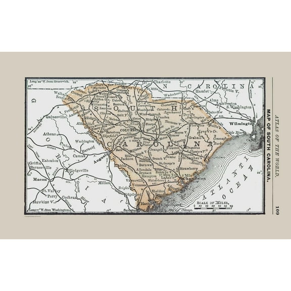 Historic State Map - South Carolina - Alden 1886 - Vintage Wall Art