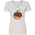 thumbnail image 3 of Inktastic Cheetah Print Pretty Pumpkin with Fall Leaves Women's V-Neck T-Shirt, 3 of 5