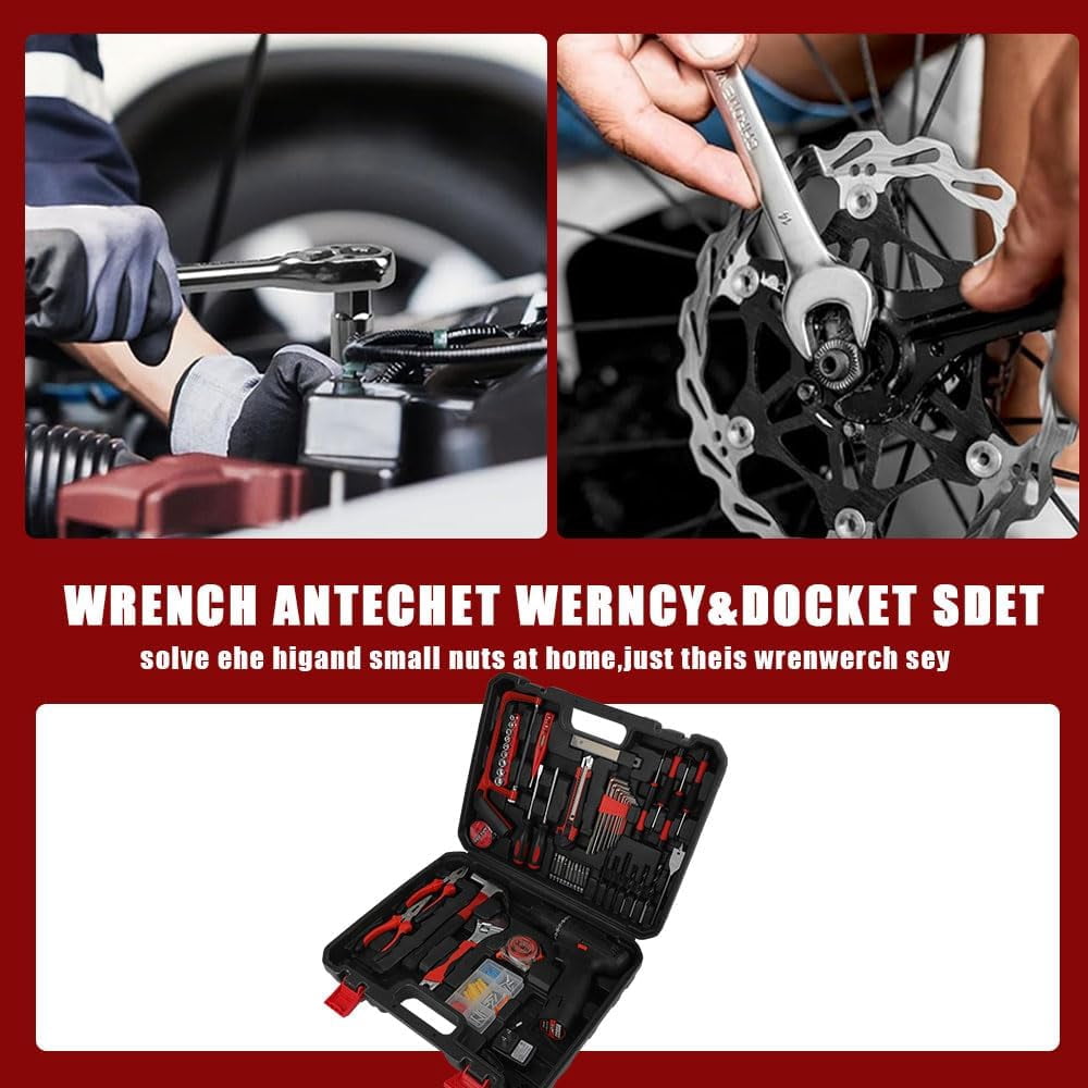 Tool set with 18v cordless drill (2 battery), 126 pieces professional home tool combo Kit. Cordless power Drill and Toolbox set for Household, Homeowners, office, garden, house repair and maintenance