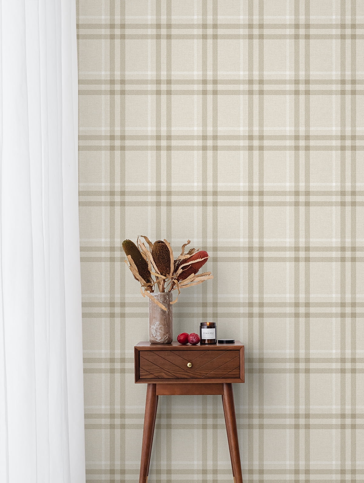 NextWall French Vanilla Calverlay Plaid Peel and Stick Wallpaper - 20.9 in. W. x 18 ft. L. Roll