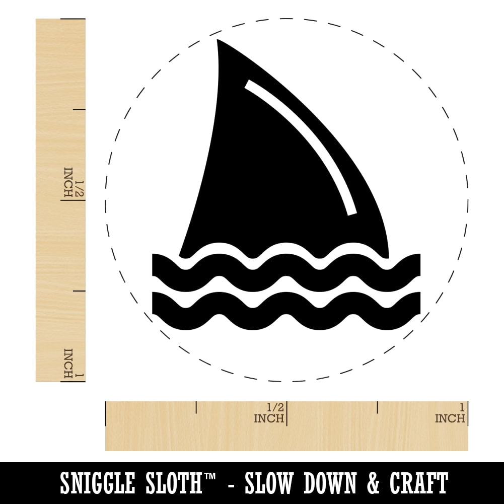 Shark Fin in Water Self-Inking Rubber Stamp Ink Stamper - Yellow Ink - Medium 1 Inch