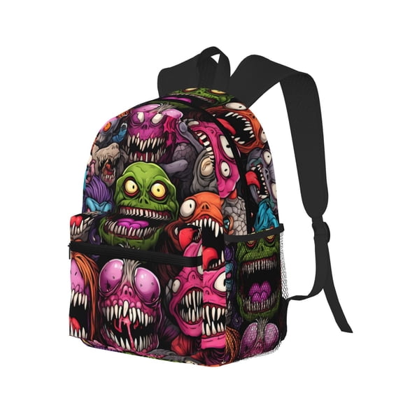 Ratiio Monstrous Cartoon Characters Print Casual Backpack for Men and Women, Water Resistant Oxford Fabric School Bag Lightweight Travel Daypack