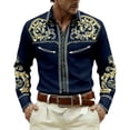 thumbnail image 4 of SXCXLSA Western Shirts For Mens Long Sleeve Button Collar Embroidered Cowboy Shirt Retro Classic Basic Tee With Floral Design Dark Blue XL, 4 of 4