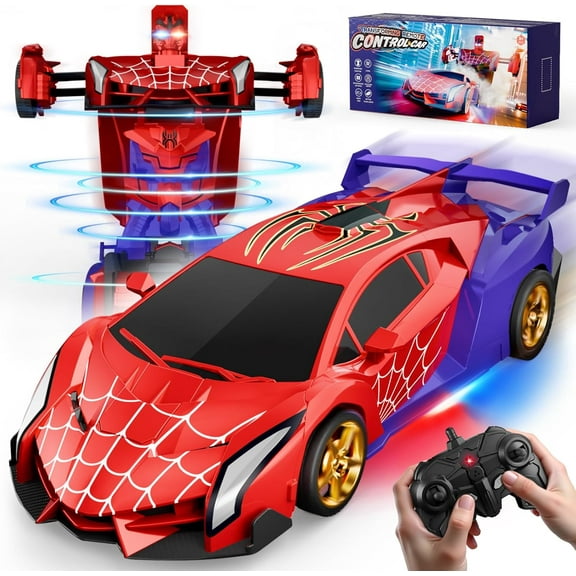 Spider Transform RC Cars Toys with Eye & Underbody Lights, 2.4GHz Remote Control Car One-Button Deformation, Fast 360°Rotation Robot Toys Birthday Gifts