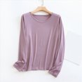 thumbnail image 2 of larppty Women Lightweight Pajamas Tops Long Sleeve Plain Lounge T-Shirt Crewneck Soft Pajama Shirts Sleep Tunics Tee (Purple, M), 2 of 5