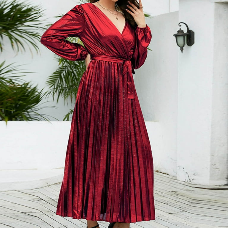 green emerald velvet dress Long Pleated Plus-Size Formal Dress with Long Sleeves– PromGirl