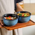 thumbnail image 3 of Hasense Cereal Bowl Set of 6, 20 Ounces Ceramic Soup Bowls Set for Kitchen, Suit for Cereal Soup Rice Pasta Salad Oatmeal, Microwave and Dishwasher Safe(Blue), 3 of 7