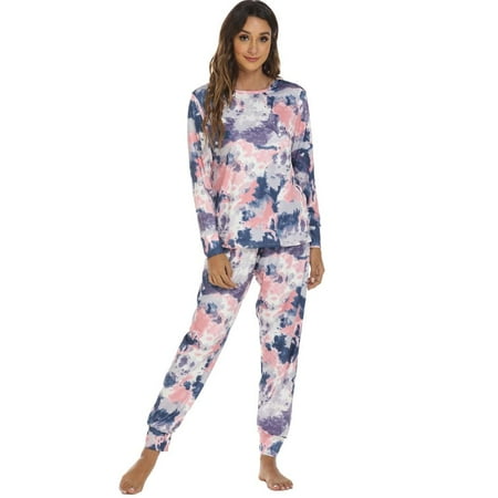 

Women’s Tie Dye Two Piece Pajamas Set Long Sleeve Sweatshirt with Long Pants Sleepwear