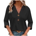 thumbnail image 3 of Simua Womens Tops 3/4 Sleeve V Neck Button Down Shirts Business Casual Eyelet Blouse Summer Tops, 3 of 7